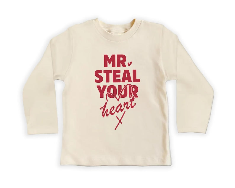 Mr. Steal Your Heart Baby Bodysuit, Adorable Boy Valentine Pullover