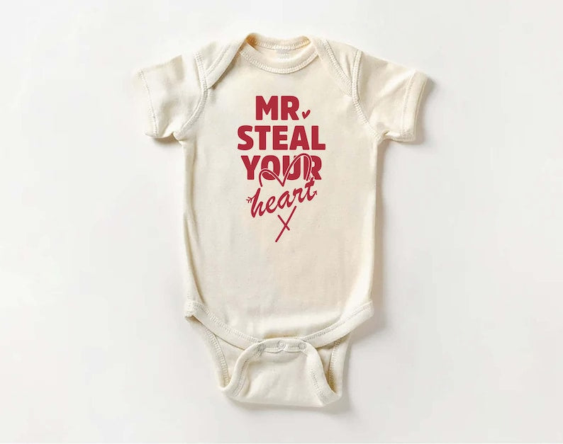 Mr. Steal Your Heart Baby Bodysuit, Adorable Boy Valentine Pullover