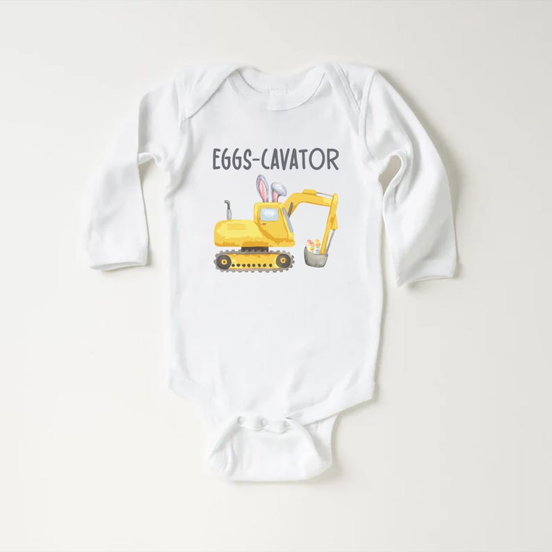 Eggs-Cavator Baby Bodysuit, Boys Easter Pullover