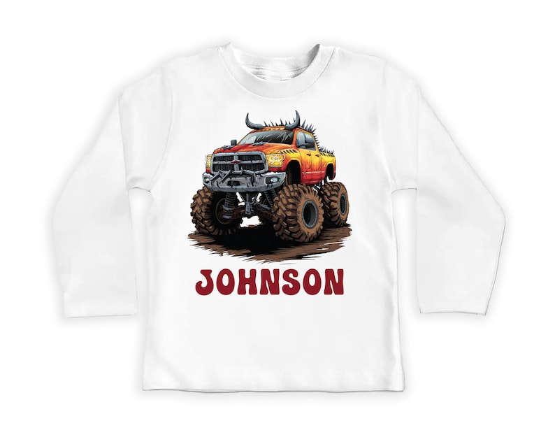 Personalized Monster Truck Baby Sweatshirt, Off-road Kids Outfit, Custom Name Birthday Gift