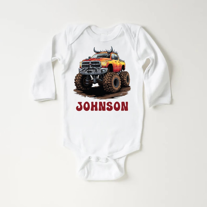 Personalized Monster Truck Baby Shirt, Off-road Kids Outfit, Custom Name Birthday Gift