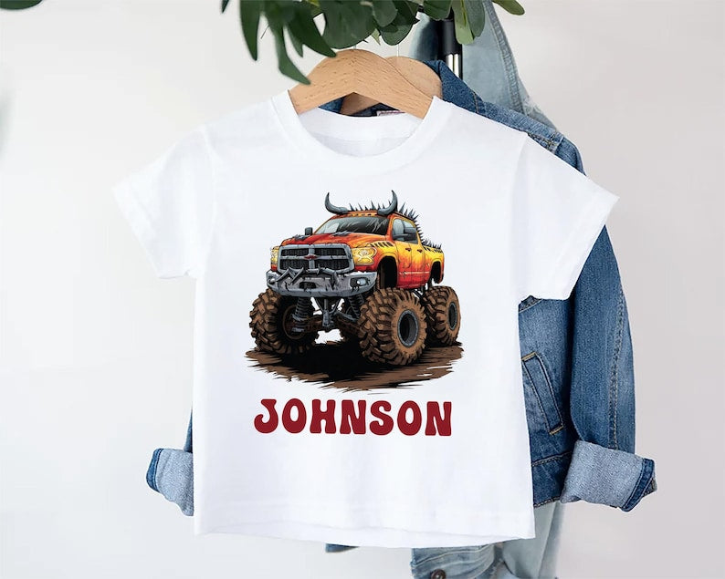 Personalized Monster Truck Baby Sweatshirt, Off-road Kids Outfit, Custom Name Birthday Gift