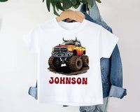 Personalized Monster Truck Baby Bodysuit, Off-road Kids Outfit, Custom Name Birthday Gift