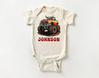 Personalized Monster Truck Baby Shirt, Off-road Kids Outfit, Custom Name Birthday Gift