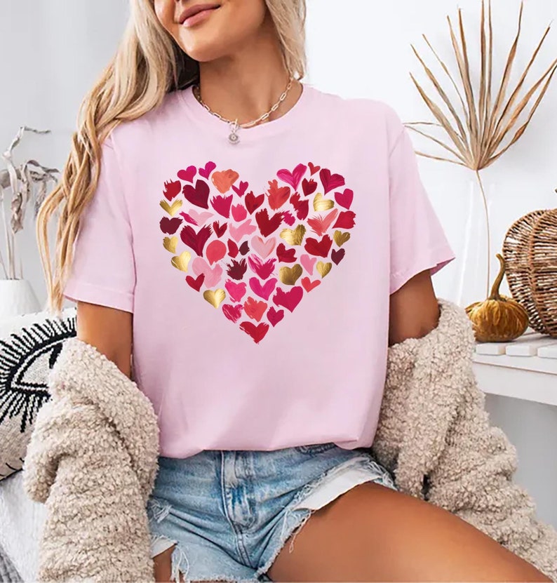 Valentine's Day Heart Short Sleeve T-Shirt, Girls Valentine Gift