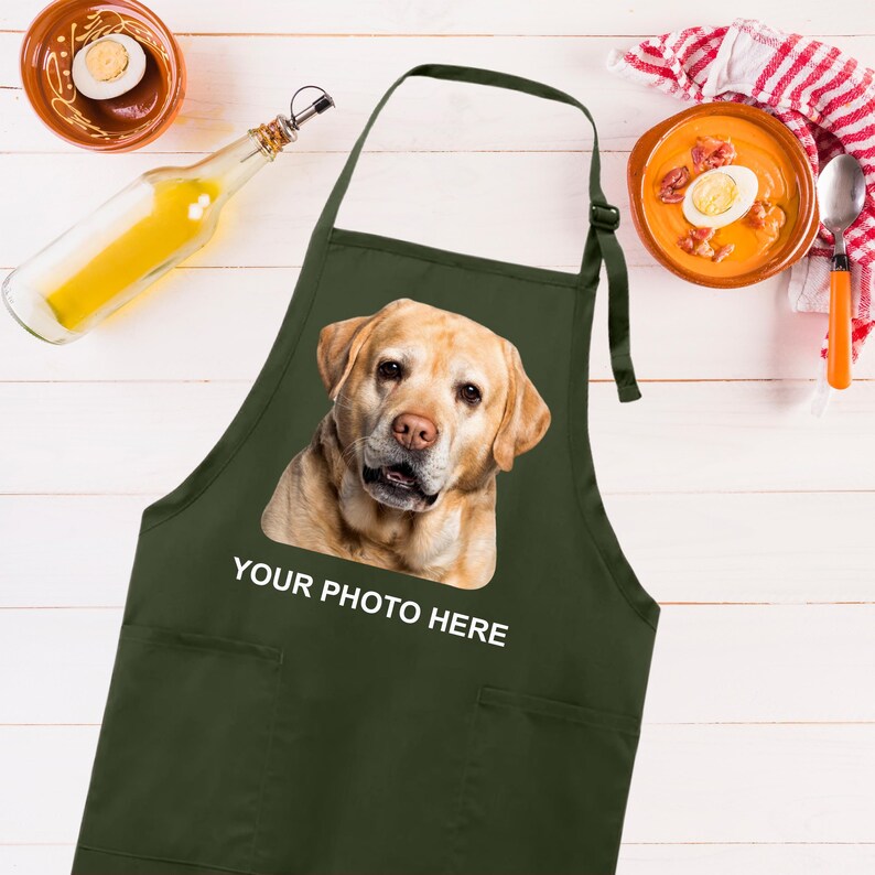 Custom Face Apron, Adjustable Neck Photo Apron, Full-Length Cooking Apron with Pockets, Custom Name Apron, Chef Face Personalized Gift Apron