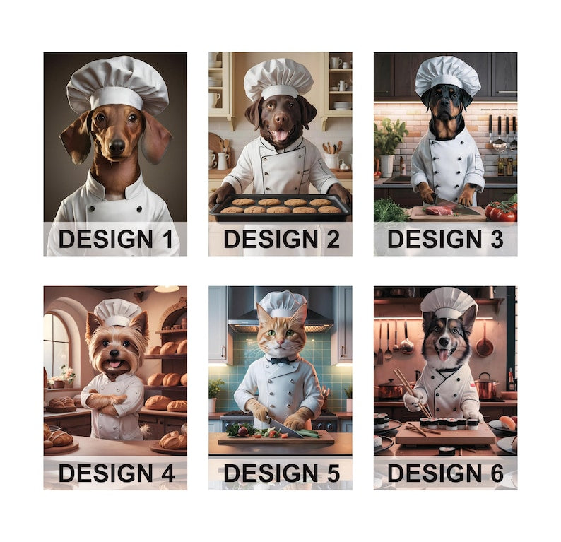 Personalized Chef Pet Portrait, Custom Dog or Cat Painting, Funny Cooking Gifts for Chefs