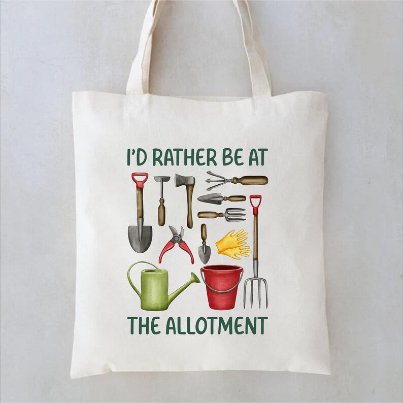 I'd Rather Be at the Allotment Tote Bag, Gardening Gift for Green-Fingered Grandma