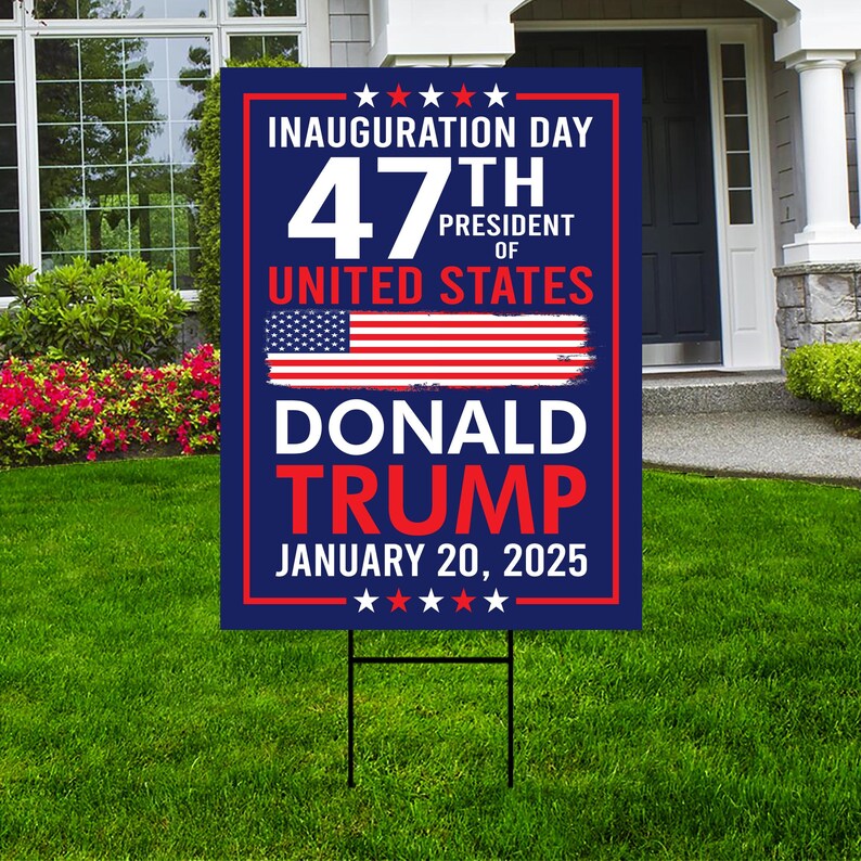 Trump Inauguration 2025 Yard Sign - JD Vance Lawn Sign, 45 47 President Donald Trump Sign, Trump Inauguration Yard Sign with Metal H-Stake