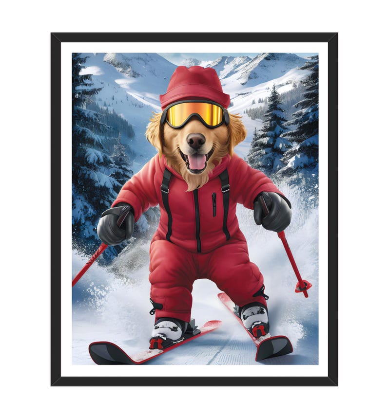 Personalized Skiing Pet Portrait, Custom Dog or Cat Painting