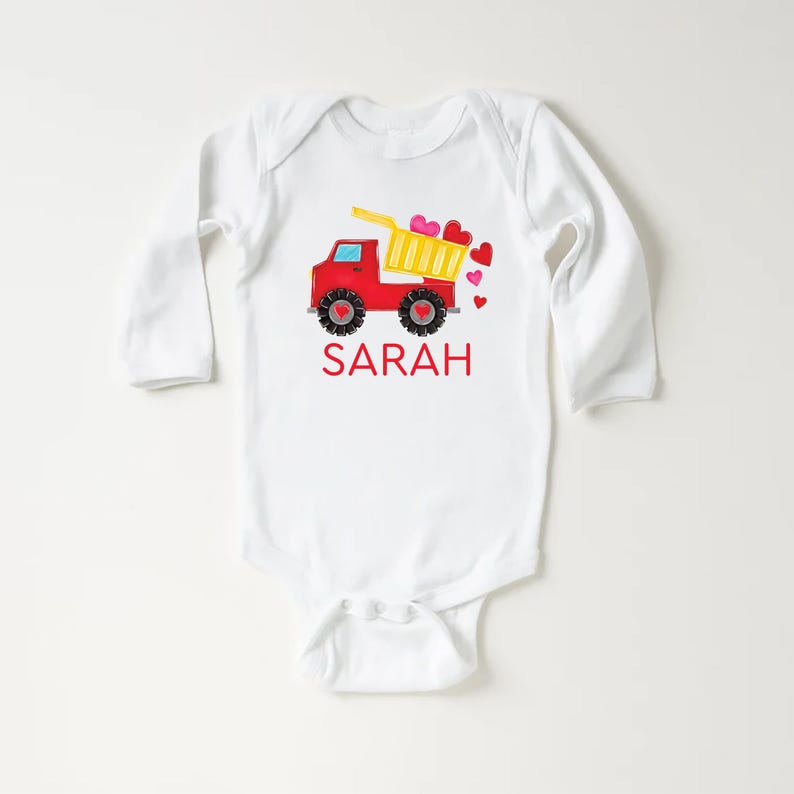 Personalized Valentine Dump Truck Baby Sweatshirt, Adorable Valentine Outfit