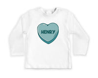 Blue Candy Heart Baby Sweatshirt, Valentine’s Day Outfit for Kids