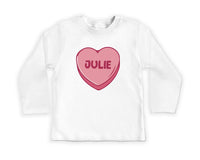 Candy Heart Name Baby Sweatshirt, Custom Name Valentine’s Day Outfit for Baby Girls