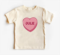 Candy Heart Name Baby Sweatshirt, Custom Name Valentine’s Day Outfit for Baby Girls