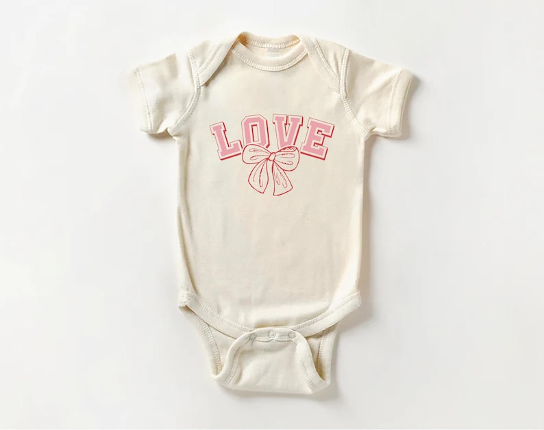 Vintage Love Baby Bodysuit, Cute Girls Bow Valentine’s Day Outfit