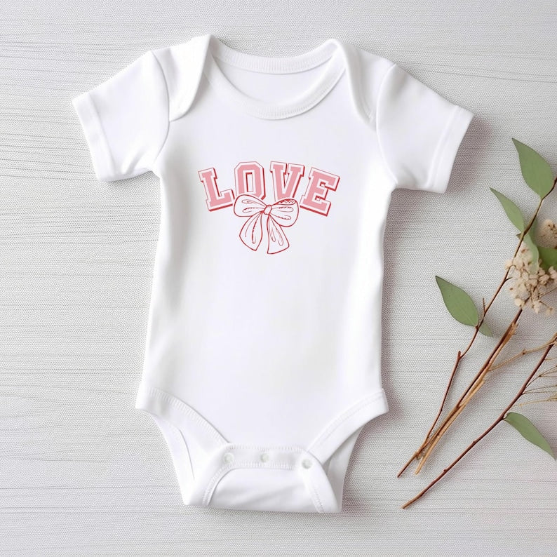 Vintage Love Baby Bodysuit, Cute Girls Bow Valentine’s Day Outfit