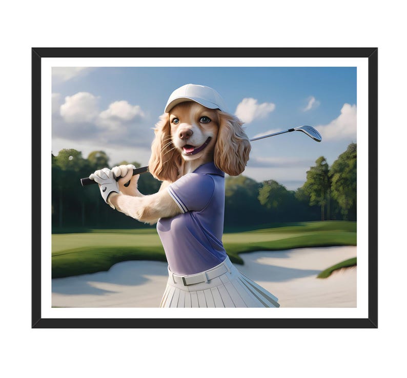 Personalized Golfer Dog Portrait, Custom Pet Wall Art, Funny Golf Gifts for Men, Unique Dog Dad Christmas Gift, Golfing Poster Home Decor