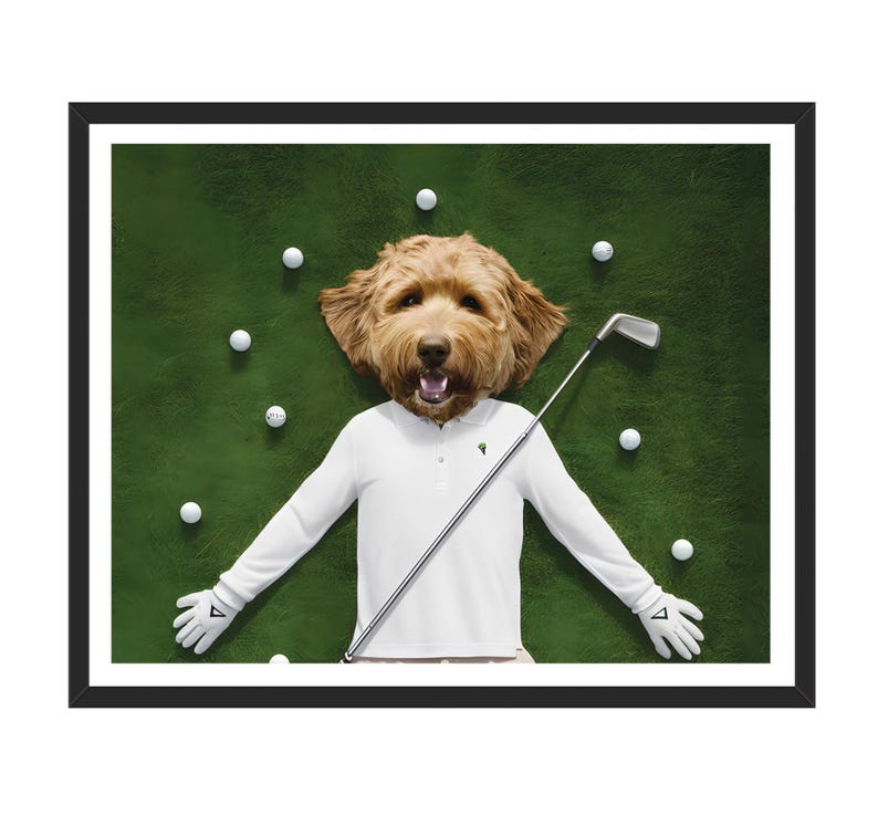 Personalized Golfer Dog Portrait, Custom Pet Wall Art, Funny Golf Gifts for Men