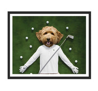 Personalized Golfer Dog Portrait, Custom Pet Wall Art, Funny Golf Gifts for Men