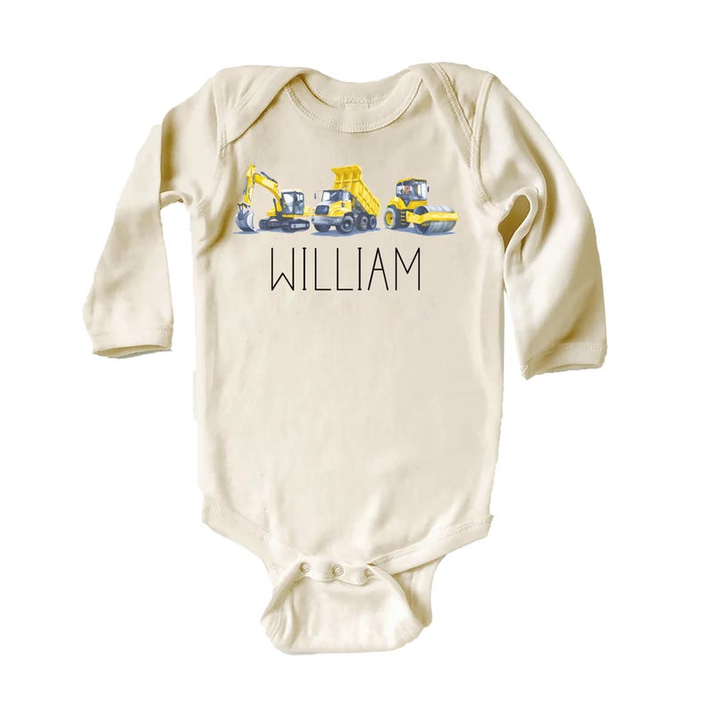 Personalized Construction Baby Bodysuit, Custom Equipment Outfit