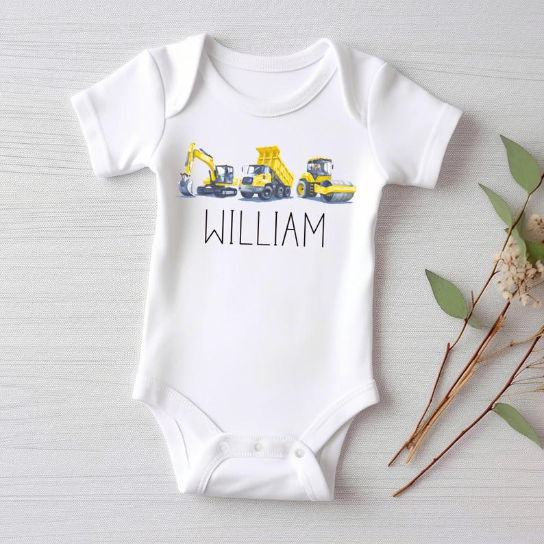 Personalized Construction Baby Bodysuit, Custom Equipment Outfit