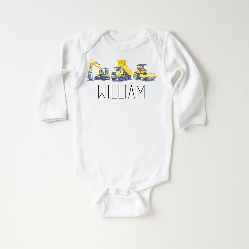 Personalized Construction Baby Bodysuit, Custom Equipment Outfit