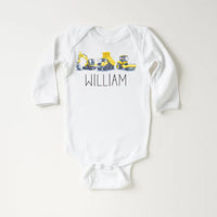 Personalized Construction Baby Bodysuit, Custom Equipment Outfit