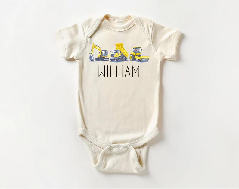 Personalized Construction Baby Bodysuit, Custom Equipment Outfit