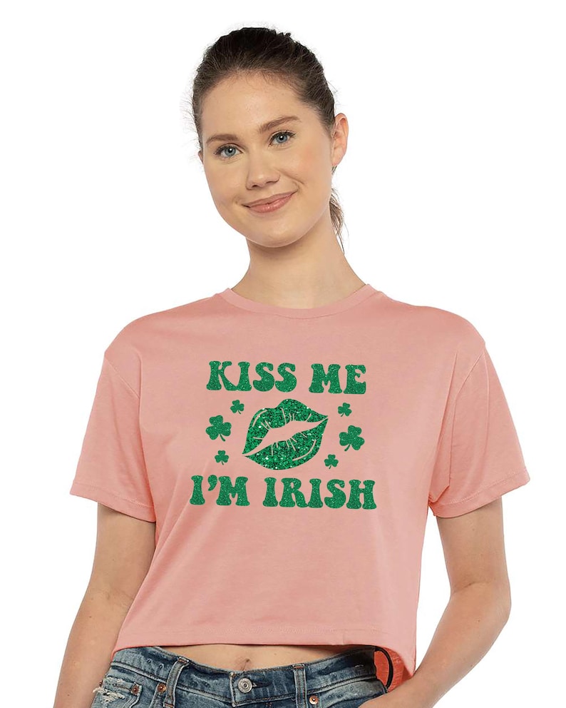 Kiss Me I'm Irish Crop Top for Women, St. Patrick's Day Crop Top, Lucky Cropped Tee Shirt