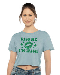 Kiss Me I'm Irish Crop Top for Women, St. Patrick's Day Crop Top, Lucky Cropped Tee Shirt