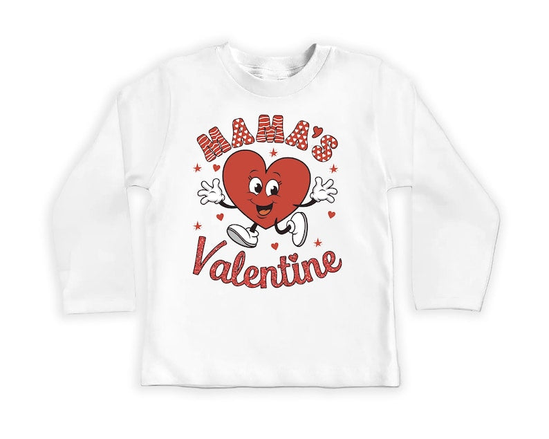 Mama's Valentine Baby Sweatshirt, Retro Valentine Day Kids Outfit