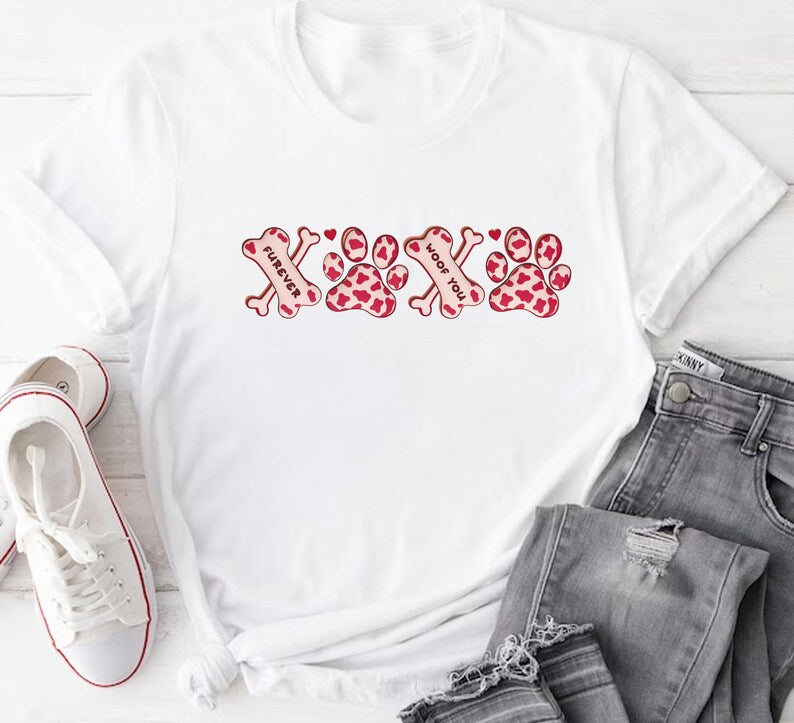 XOXO Paw Short Sleeve T-Shirt, Dog Valentine Day Shirt