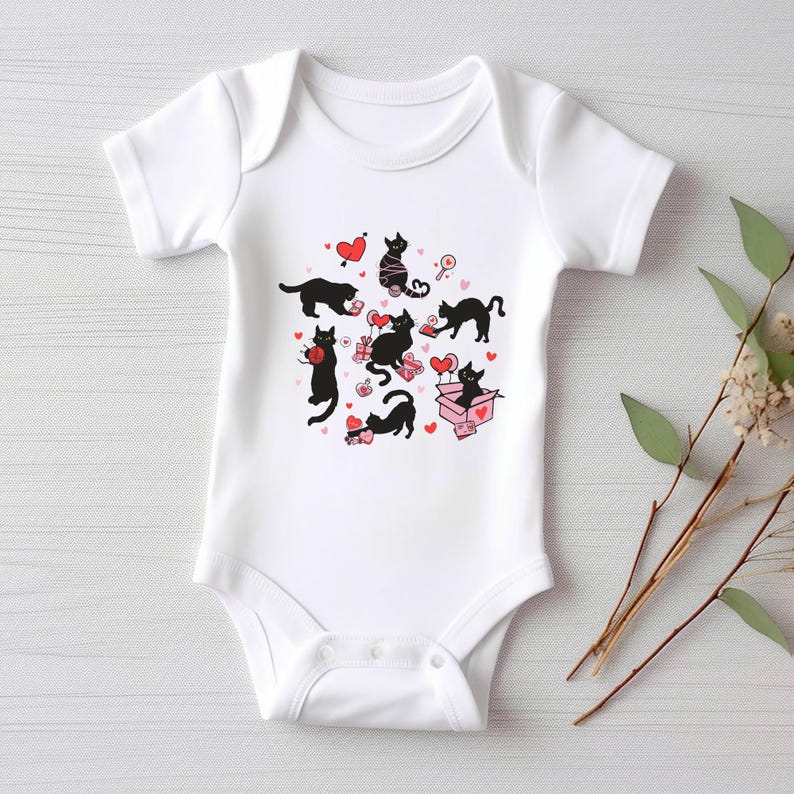 Black Cat Valentine's Day Baby Shirt, Adorable Valentine's Day Gift