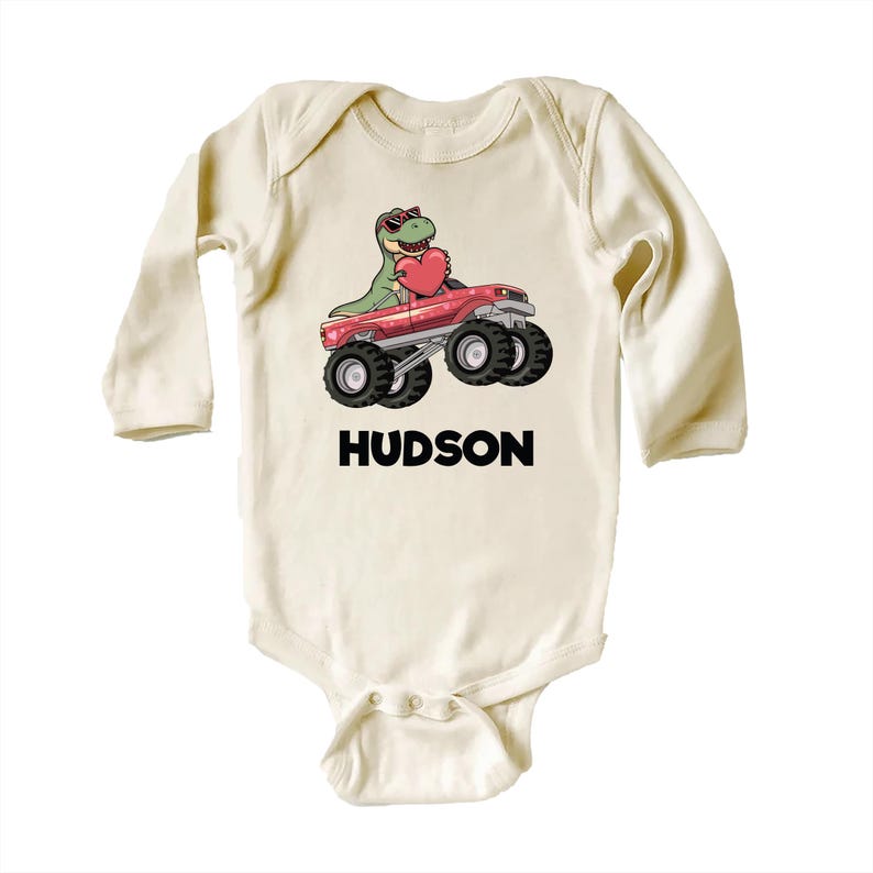 Personalized Dino Valentine Baby Bodysuit, Cute Dinosaur Kids Gift