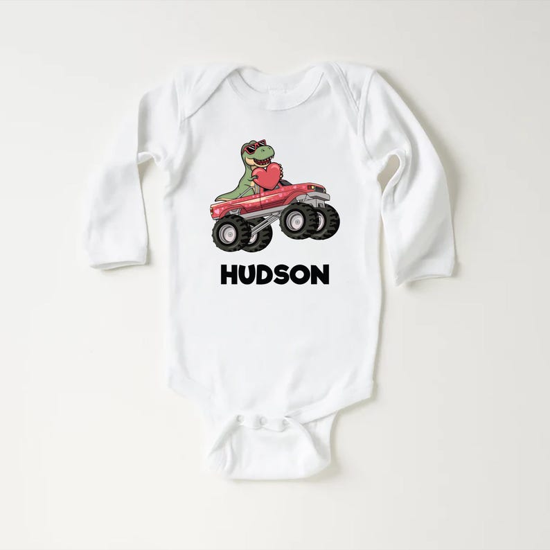 Personalized Dino Valentine Baby Bodysuit, Cute Dinosaur Kids Gift