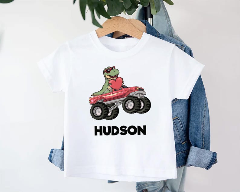 Personalized Dino Valentine Baby Shirt, Cute Dinosaur Kids Gift