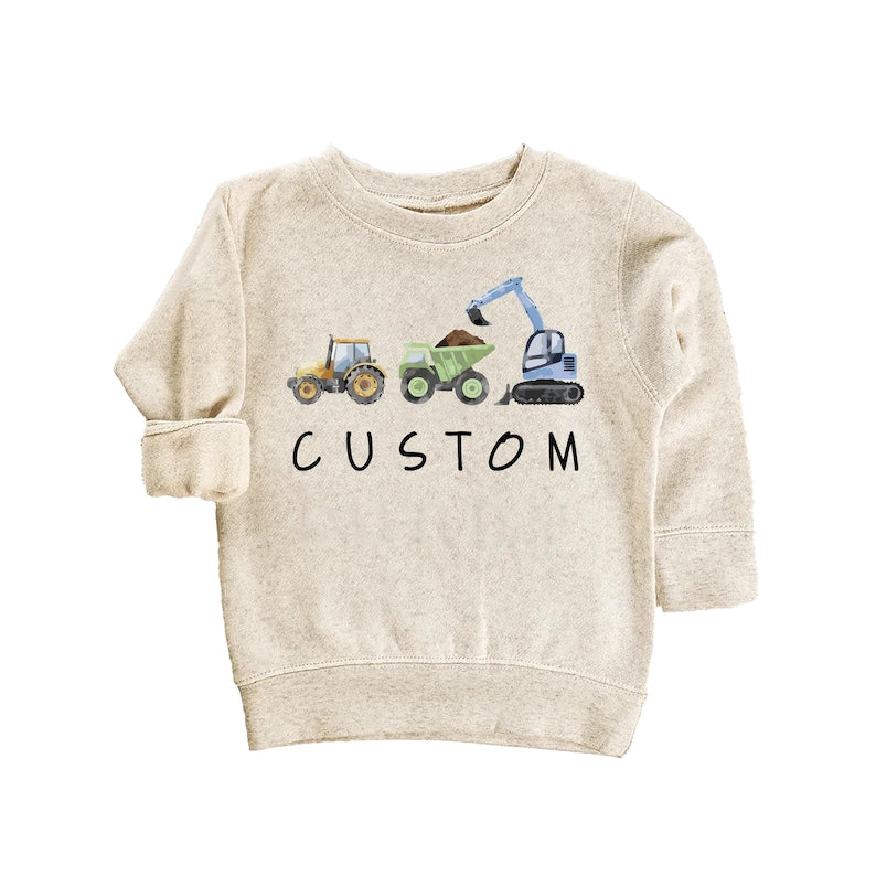 Personalized Construction Baby Sweatshirt, Custom Dump Truck Boys Outfit