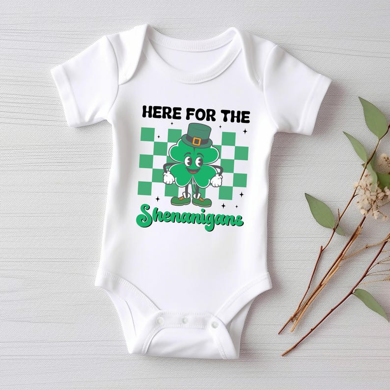 St. Patrick's Day Baby Shirt, Four Leaf Clover Kids Outfit for St. Paddy’s Day