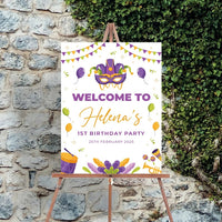 Mardi Gras Birthday Foam Board Poster Welcome Sign, Krewe Carnival Birthday Custom Foamcore Sign