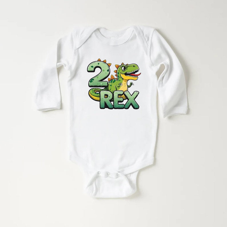 Two Rex Birthday Baby Shirt, Cute 2nd Birthday Kids Dino Party Outfit