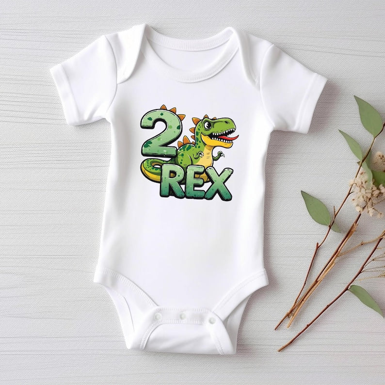 Two Rex Birthday Baby Shirt, Cute 2nd Birthday Kids Dino Party Outfit