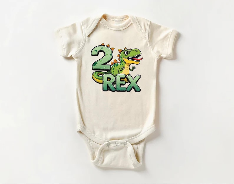 Two Rex Birthday Baby Shirt, Cute 2nd Birthday Kids Dino Party Outfit