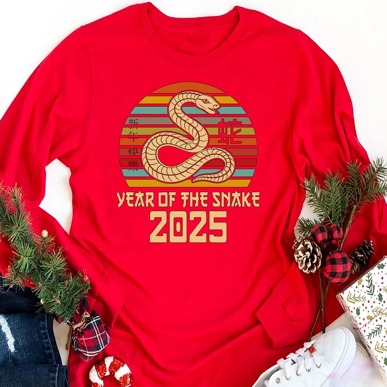 Vintage Year of the Snake Long Sleeve Shirt, Chinese New Year 2025 Shirt