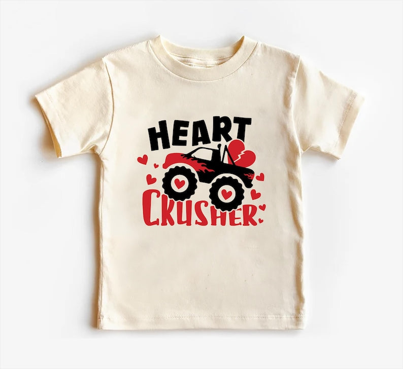 Heart Crusher Monster Truck Baby Shirt, Kids Valentine Outfit