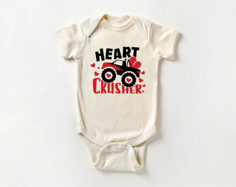 Heart Crusher Monster Truck Baby Shirt, Kids Valentine Outfit