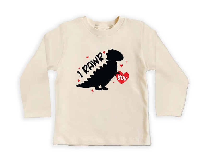 I Rawr You Dinosaur Heart Baby Bodysuit, Kids Dino Valentine Outfit