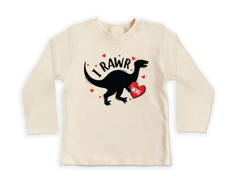 I Rawr You Dinosaur Heart Baby Shirt, Kids Dino Valentine Outfit