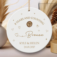 Personalized 8th Anniversary Ornament, Eighth Year Anniversary Ceramic Keepsake