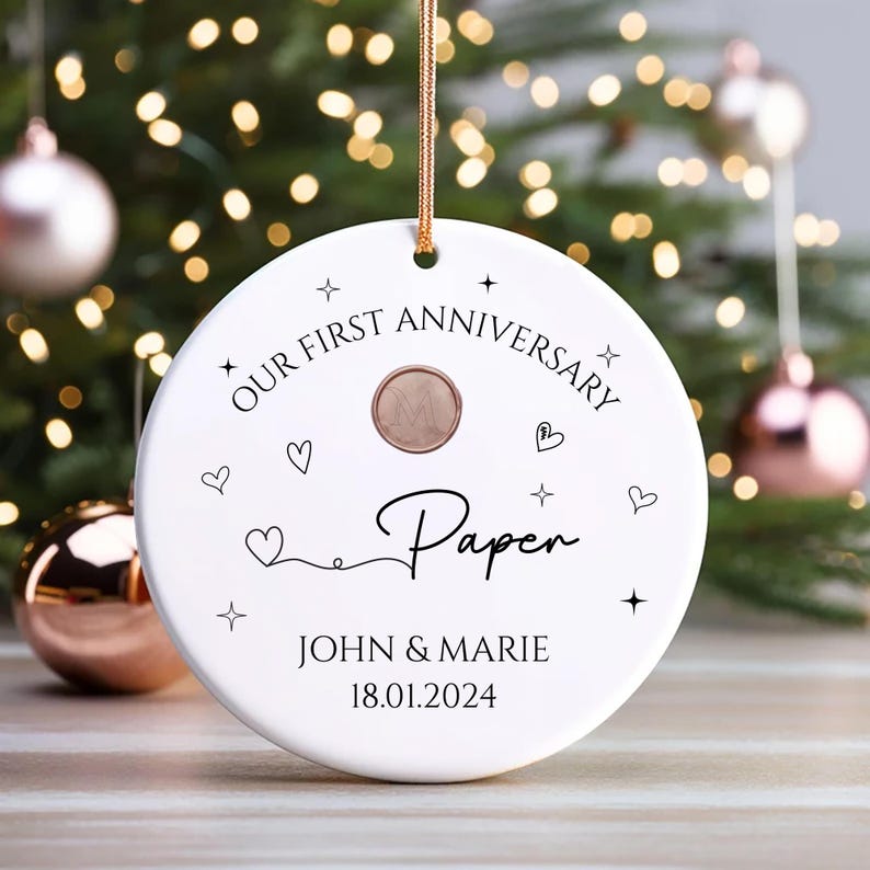 Personalized First Anniversary Ornament, First Anniversary Ceramic Keepsake