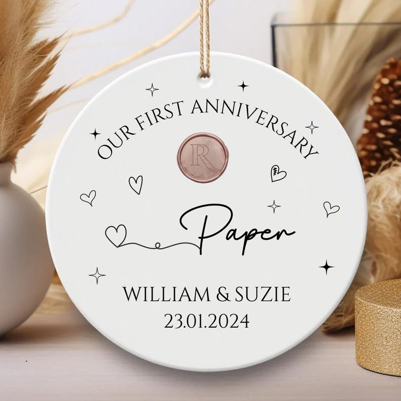 Personalized First Anniversary Ornament, First Anniversary Ceramic Keepsake